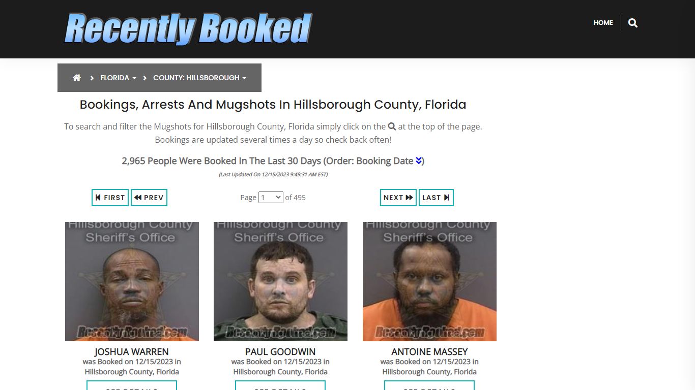 Bookings, Arrests and Mugshots in Hillsborough County, Florida